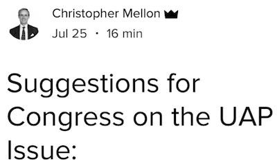 Christopher Mellon Comment to Congress on UAP's, July 25, 2021