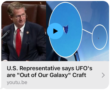 US Representative Admits UFOs from antother galaxy